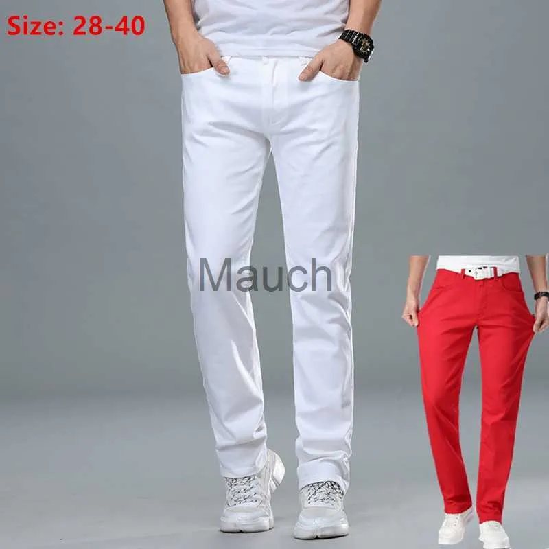 Мужские джинсы Белые джинсы Мужские большие размеры 36 38 40 Свободные негабаритные красные брюки Растянутые джинсовые мужские повседневные приталенные прямые эластичные мужские брюки J230626