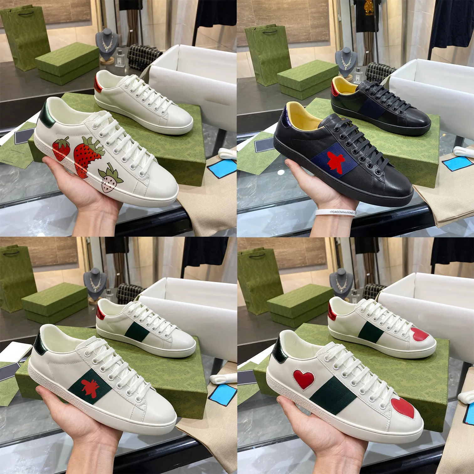 Summer Hot Selling Designer ACE Flat Bottom Trwałość Trwałość bez poślizgu Casual Shoe Classic Vintage Sneaker Skórzowa trampka zewnętrzna z rozmiarami pudełka 35-45