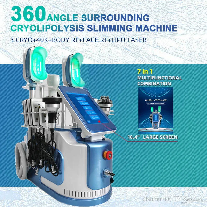 360 stopni Cryo Odsuwanie tłuszczu Maszyna Body Korpus RF Pielęgnacja skóry Dokręcenie krioterapii podwójne usuwanie podbródka wyposażenie kosmetyczne z 6 uchwytami i 8 podkładkami laserowymi
