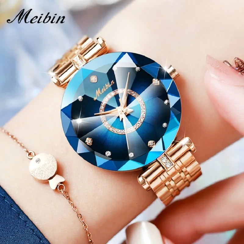 Damenuhren Meibin Luxusmarke Frauen Blaue Uhr Mode Dame Quarz Diamant Armbanduhr Elegantes weibliches Armband Mädchen Partykleid Reloj Mujer 230626