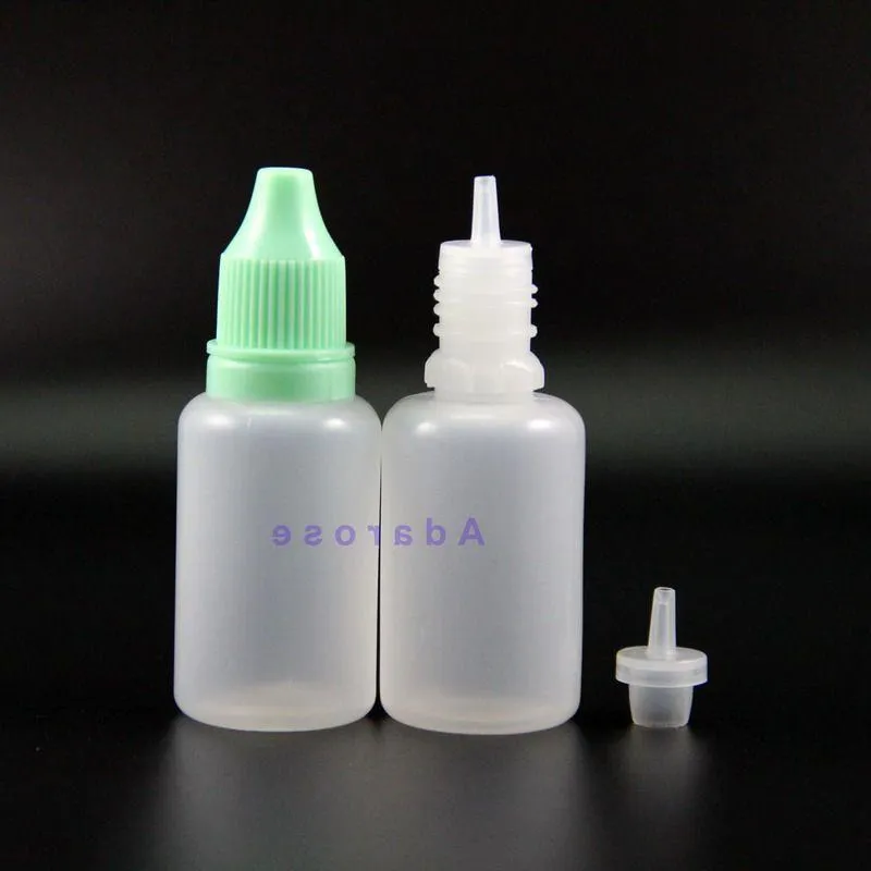 20 ml 100 st högkvalitativa LDPE -plastdropparflaskor med Tamper Proof Caps Tips Säker e Cig Squeezable Bottle Thin Nipple Jidpn