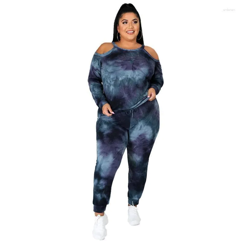 Survêtements femmes grande taille 5xl vêtements pour femmes épaules dénudées haut à manches longues et pantalons ensembles cravate teinture deux pièces tenues en gros