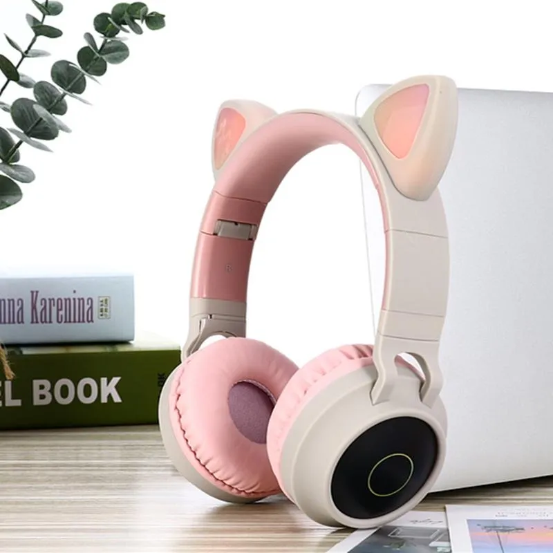 Geräte Pink Girl Wireless Kopfhörer RGB niedliche Katzenohren Headset mit Mikrofongeräuschstündung Kid Stereo Musik Katze Kindergeschenke