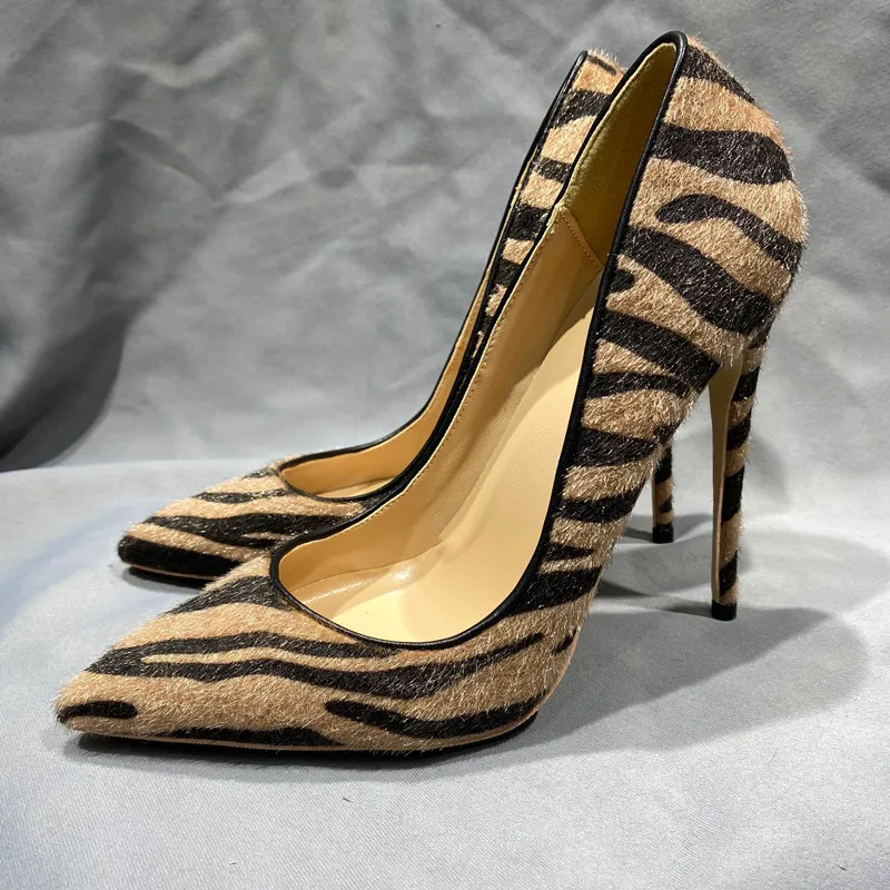 Horsehair Striped WomenS High Heels Old Thin High Heels Fashion Design Party Sexy Big Casual shoes Size 33-45