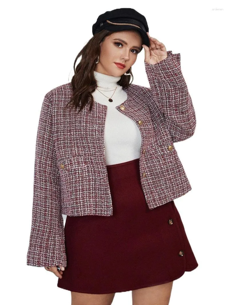 Zwiedź odzieżowa płaszcza damska PLAIT PLAID Button za pośrednictwem Tweed Overcoat I8mv#Women's