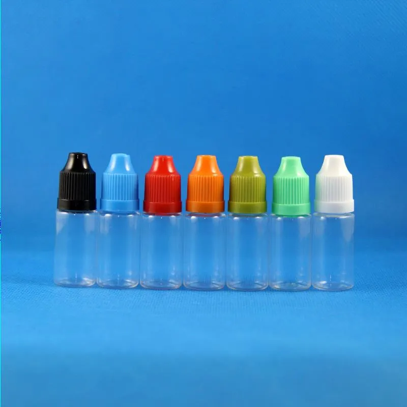 100セット/ロット10mlペットプラスチックドロッパーボトルチャイルドプルーフ長い薄い先端e液体蒸気バップジュースオイル10 ml bkebn