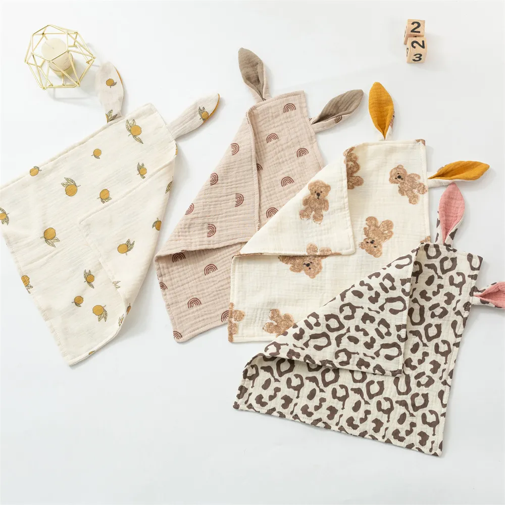 Bébé Doudou Serviettes Lapin Oreille Coton Snuggle Couverture Dormir Mâcher Crêpe Bave Serviette Carrée Apaiser Apaisement Bavoirs Salive Mouchoir Couvertures De Sécurité BC831