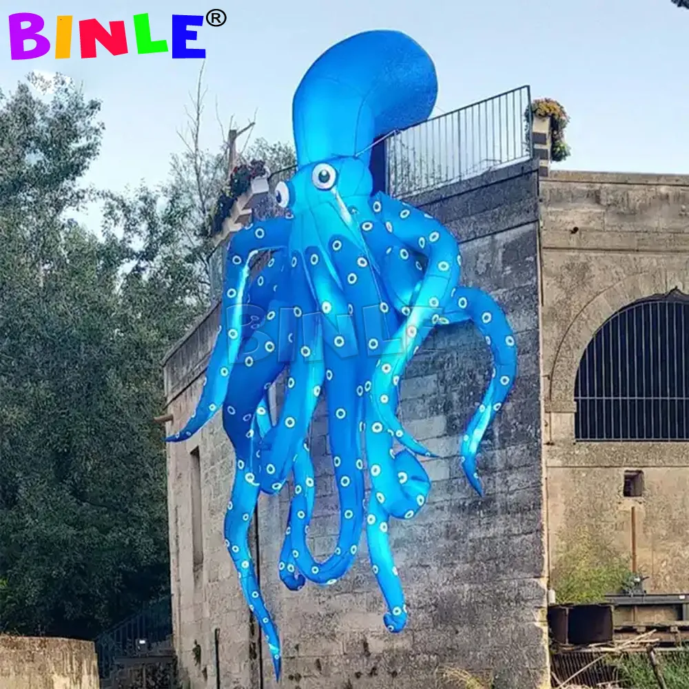 Uppblåsbara studsare Playhouse Swings Outdoor Advertising Giant Lighting bläckfisk med tentaklar Squid Model för att bygga dekoration 230626