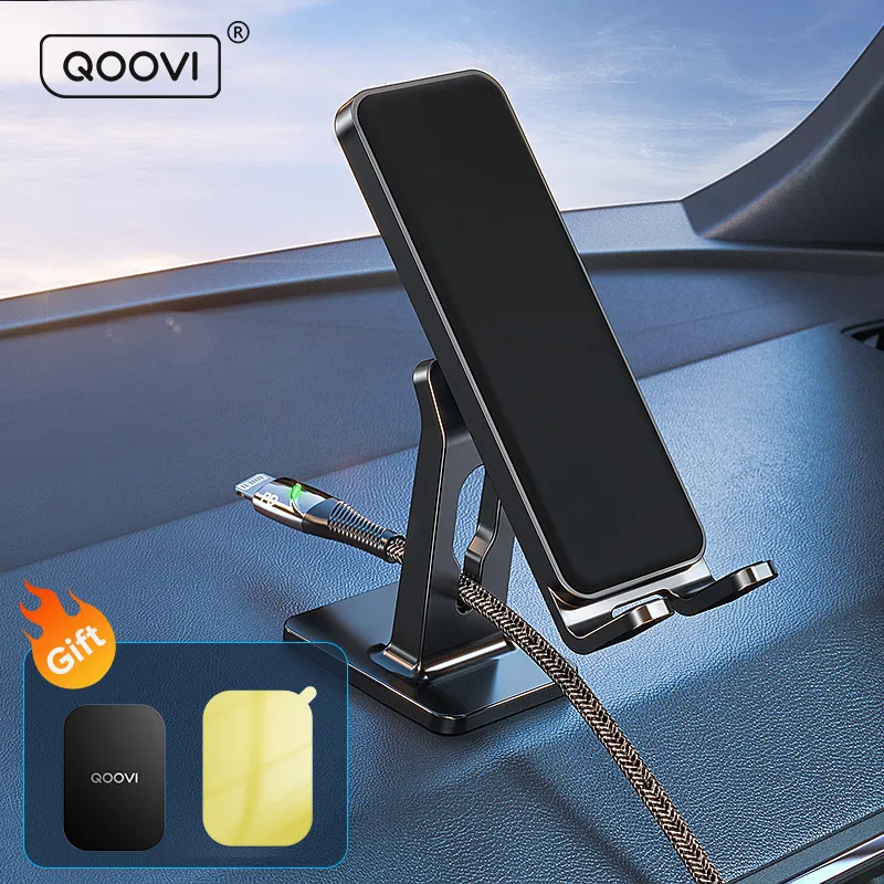 QOOVI Manyetik Araç Telefonu Tutucu Standı 360 Derece Cep Cep Mıknatıs Dağı GPS Desteği iPhone 13 Xiaomi Mi11 Samsung Huawei