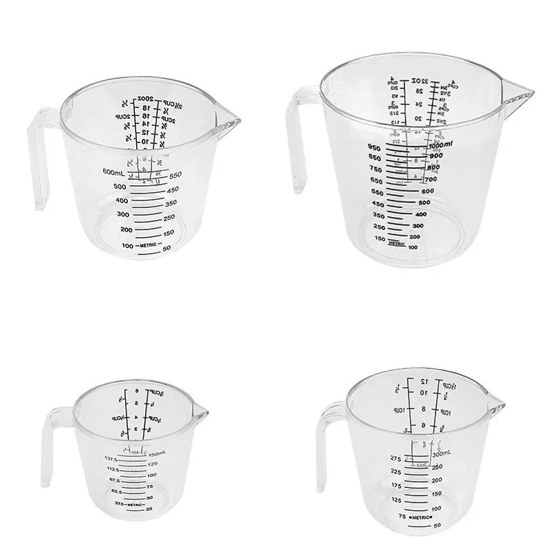150/300/600/1000ml Plastic Measuring Cup Clear Scale Show Transparent Mug Pour Spout 4 sizes Measuring Cup Measuring Device
