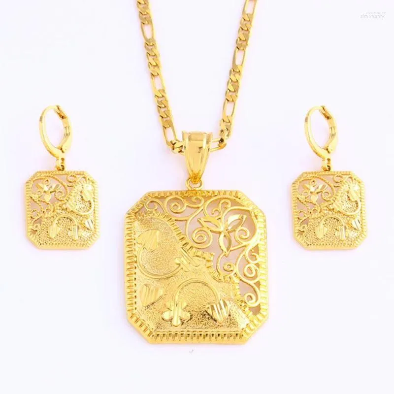 Ketting oorbellen set fs dubai gouden dames sieraden saoedi -Arabië Midden -Oosten Afrika huwelijksgeschenken koper holle