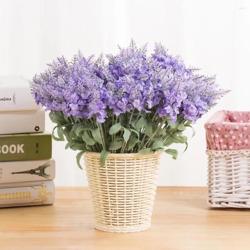 Fleurs Décoratives 10 Têtes Provence Lavande En Plastique Artificielle Violet Bouquet Faux Fleur Blanc Pour La Maison Romantique Décoration De Mariage