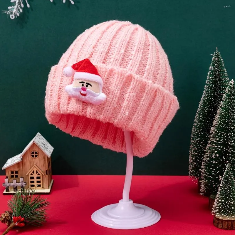 Berretti Berretto di Babbo Natale Cappello lavorato a maglia Inverno Caldo lavorato a maglia Tinta unita Lana Regali di Natale morbidi per lei