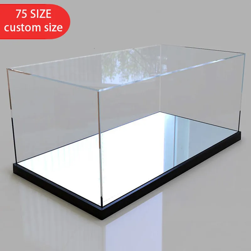 Förvaringspåsar akryldisplaybox med spegel för Figurestoygundamcar ModelCollectibleball Clear Countertop Organizer Dustproof Showcase 230625