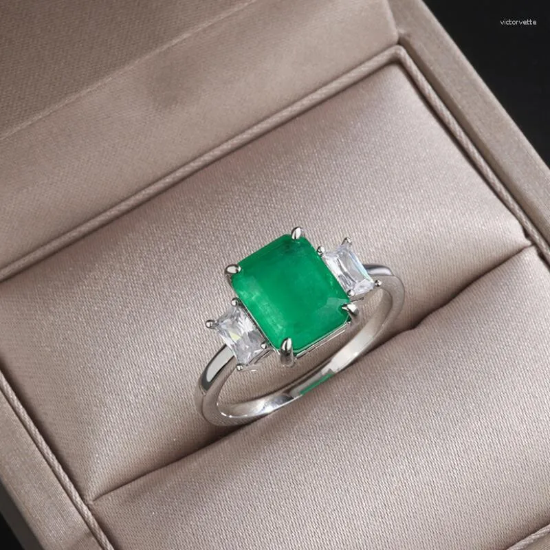 Anelli a grappolo RUZZALLATI Luxury Silver Color Lab Emerald Finger Ring Female Wedding Engagement Princess Jewelry