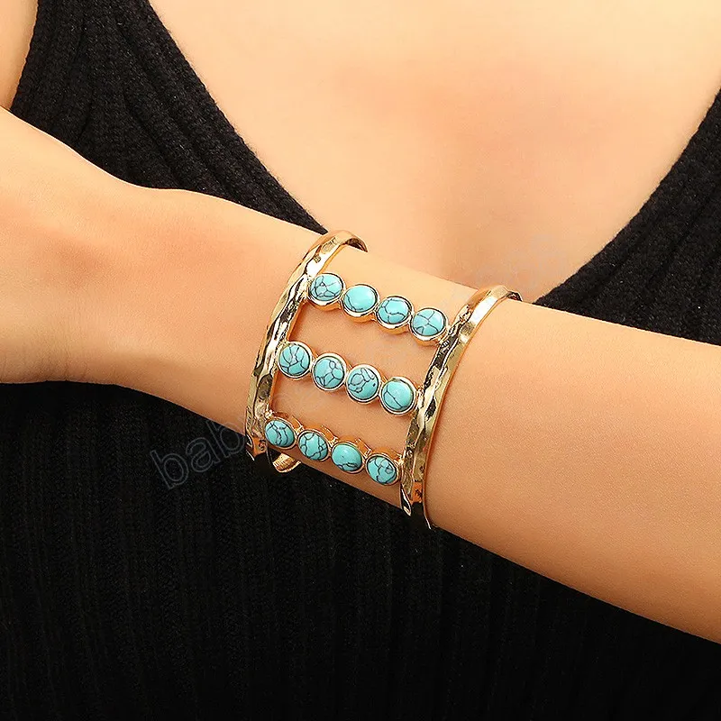 Bracciale rigido vintage imitato turchese donna uomo braccialetti braccialetti gioielli regalo bracciale polsino colore argento antico etnico boemo