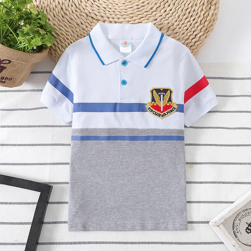 Polos Kinder Sommerkleidung Baumwolle Jungen Kragen Polo-Hemd Kinder Tops Teenager T-Shirts Revers Stickerei Stoff Tee Baby 3-14age Kleidung 230626