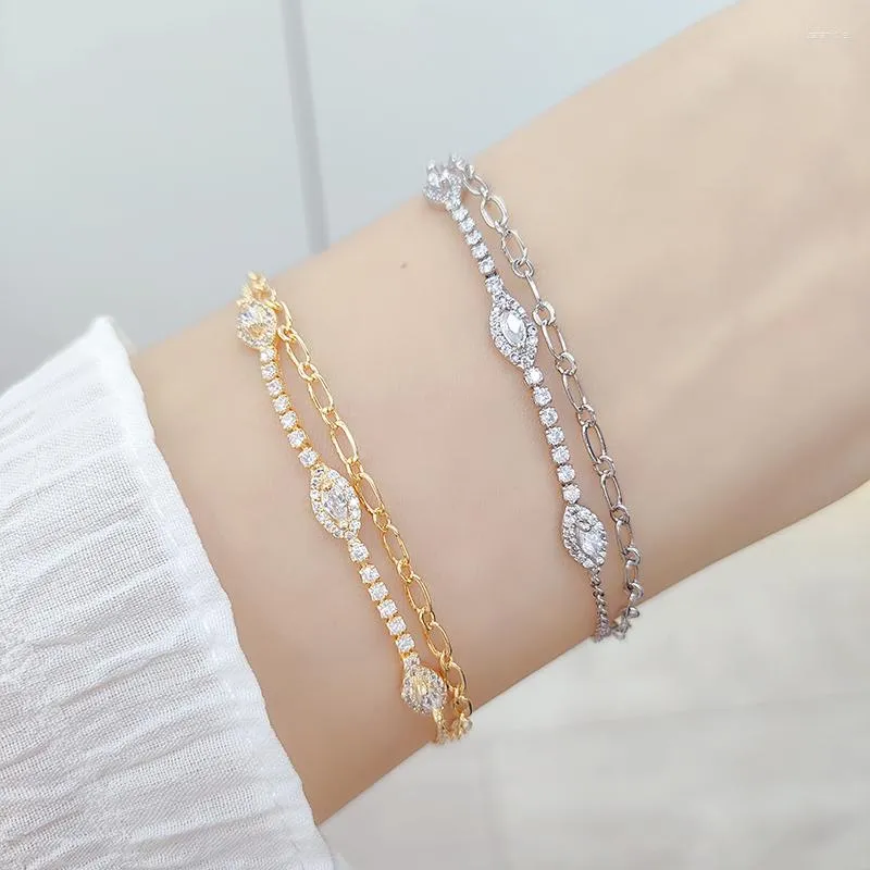 Lien Bracelets Rétro Double Couche Bracelet Pour Femmes Mode Cheval Oeil Zircon Main Chaîne Belle Fille Exquis Bijoux En Gros