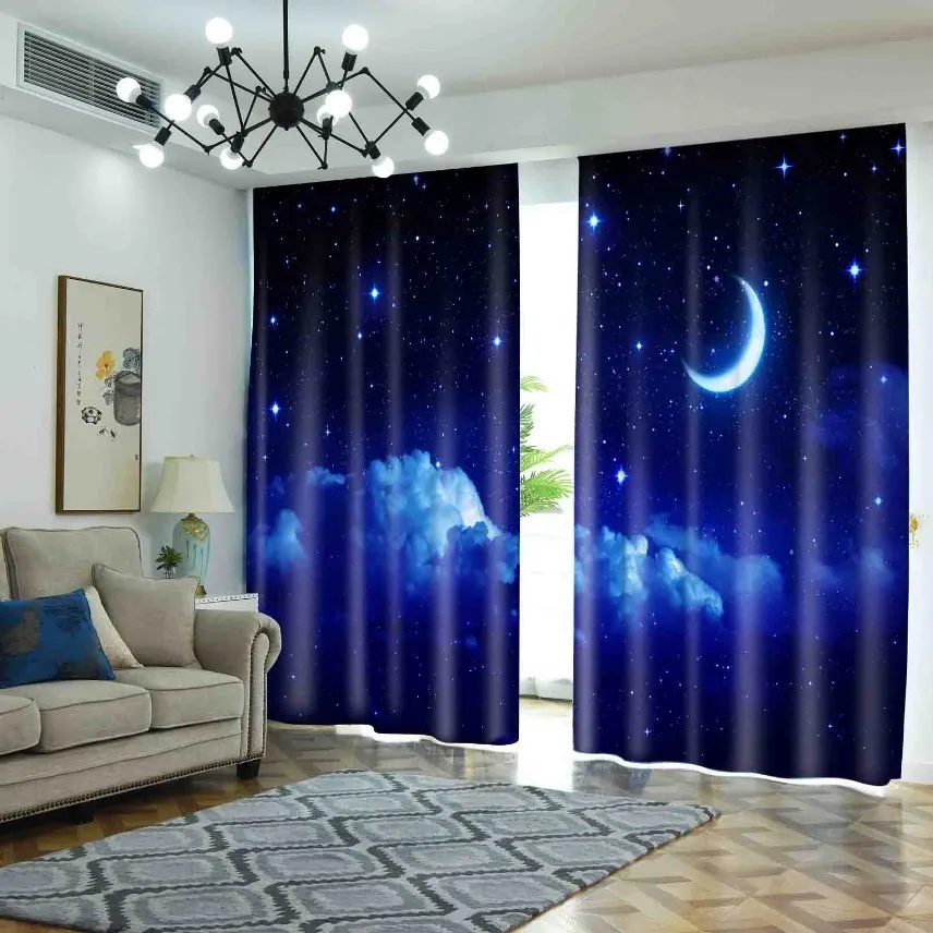 Rideau nuit lune rideaux pour salon ciel étoilé occultant fenêtre porte rideau pour chambre Boho décor gauche et droite Biparting ouvert 230626