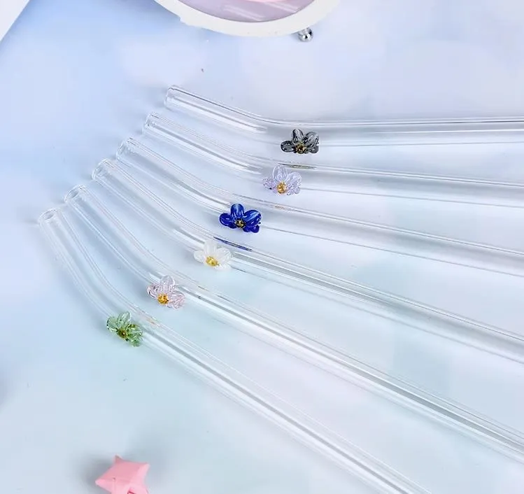 Reusable Borosilicate Butterfly Mushroom Glass Drinking Straws High temperature resistance Clear Colored Bent Straight Milk Cocktail Straw SN4401