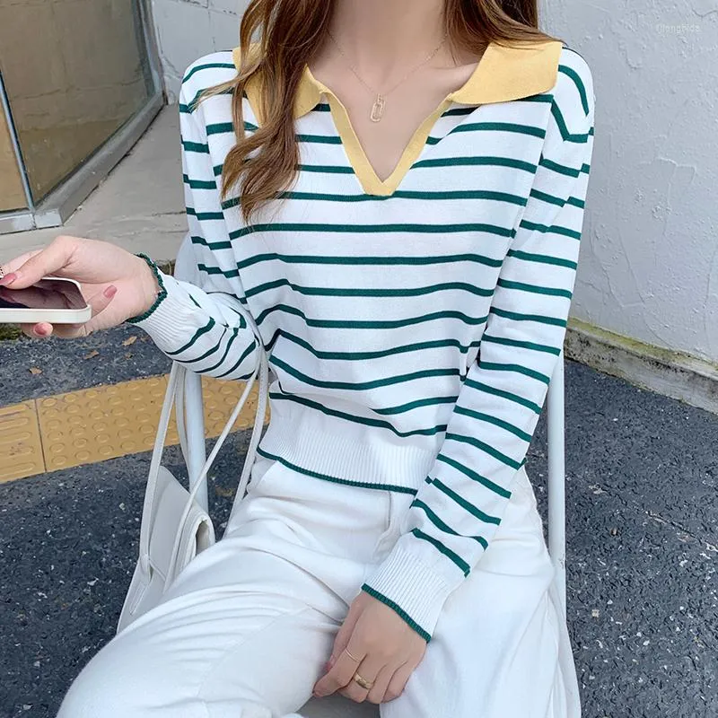 Women's Sweaters Loose Striped Long-sleeved Knit Sweater Slimming Blouse Women's Pullover