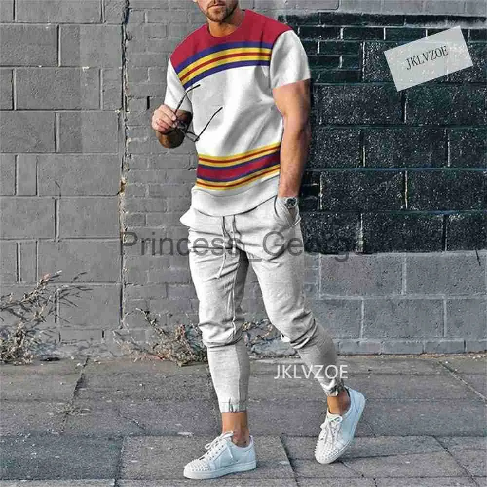 Tute da uomo Tuta da uomo Set da 2 pezzi Abbigliamento da jogger Abito a maniche corte con stampa 3D Autunno Magliette casual Pantaloni Abiti Streetwear x0627