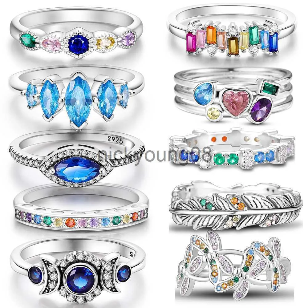 Band Rings Original 925 Sterling Silver Ring Colorful Diamonds Cubic Zircon Finger Ring For Women Jewelry Wedding Engagement Birthday Present X0625
