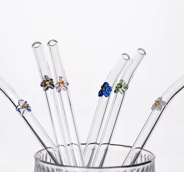 Reusable Borosilicate Butterfly Mushroom Glass Drinking Straws High temperature resistance Clear Colored Bent Straight Milk Cocktail Straw SN4401