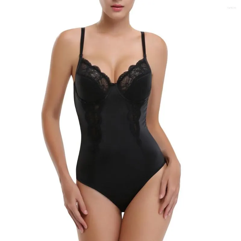 Womens Lace Plunge Shaper Bodysuit Briefer Slimming Tummy