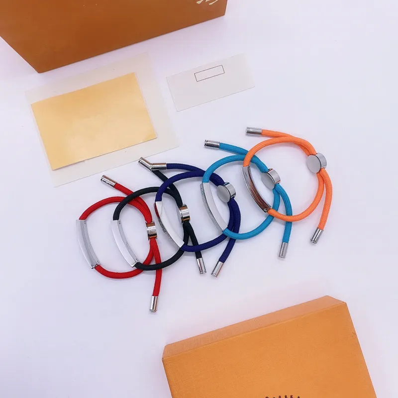 Com caixa pulseira de designer de marca clássica corda ajustável contas fivela de prata cordas de mão homens mulheres pulseiras de casal hardware de moda de luxo