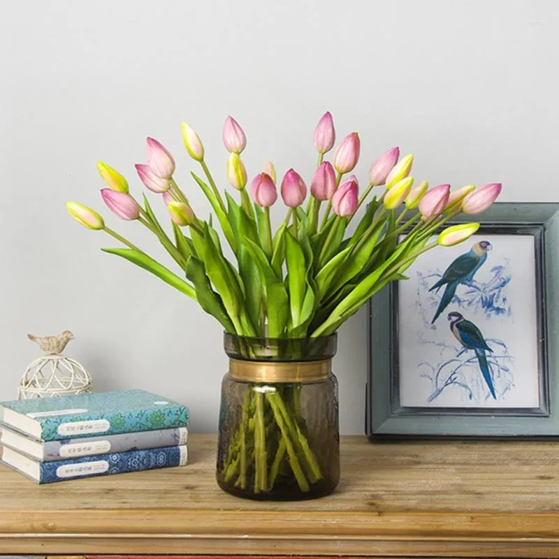 Fleurs décoratives 7 pièces tulipe fleur artificielle vraie touche Bouquet faux pour la décoration de mariage décor de jardin à la maison