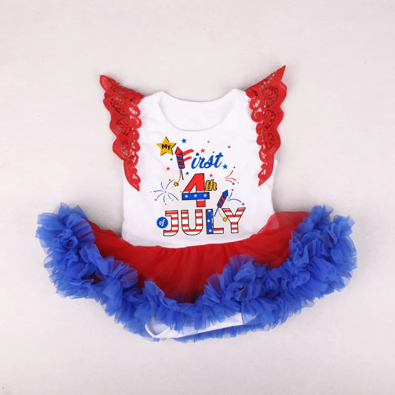 16186 Independence Day Halloween New Infant Baby Onesies Flying Sleeve Romper Lace Bubble Skirt Dress Babies Girl 0-12Months Rompers Cotton Jumpsuits