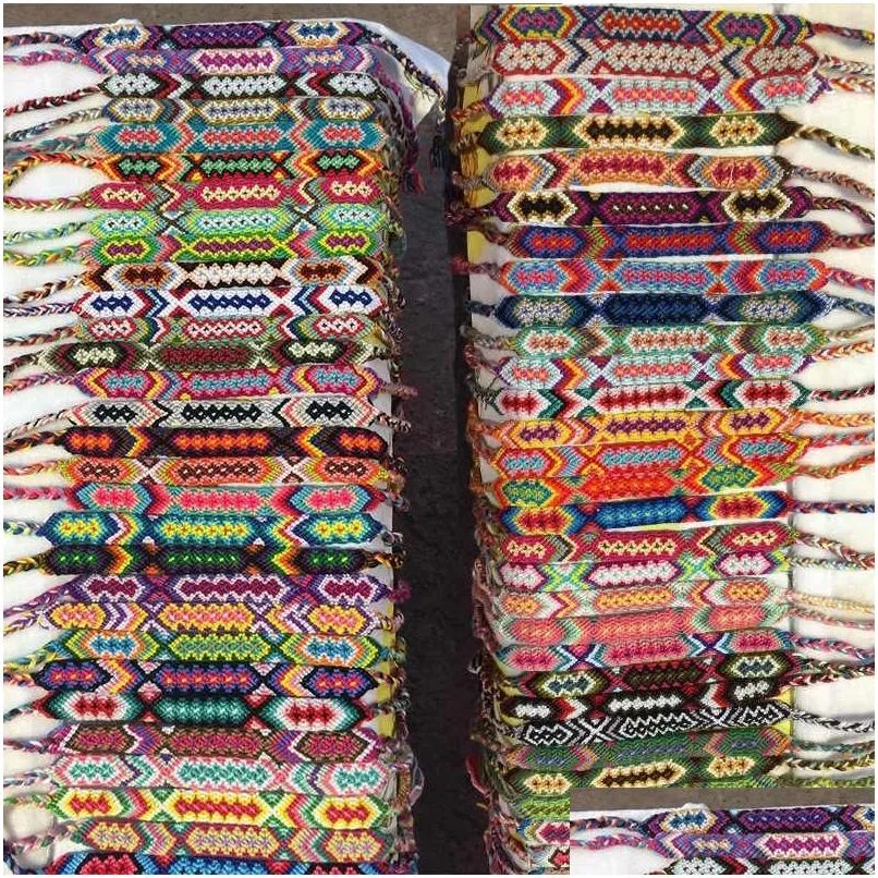 Pulseras con dijes Vintage Bohemio Étnico Trenzado Cuerda de algodón Brazaletes Pulseras Tobillera Mticolor Brazaletes Para Hombres Mujeres Amistad Regalo Dr Dh0Ed