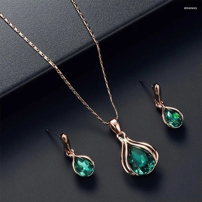 Necklace Earrings Set Fashion Sapphire Water Drop Royal High Jewelry Wedding 2023 Trend