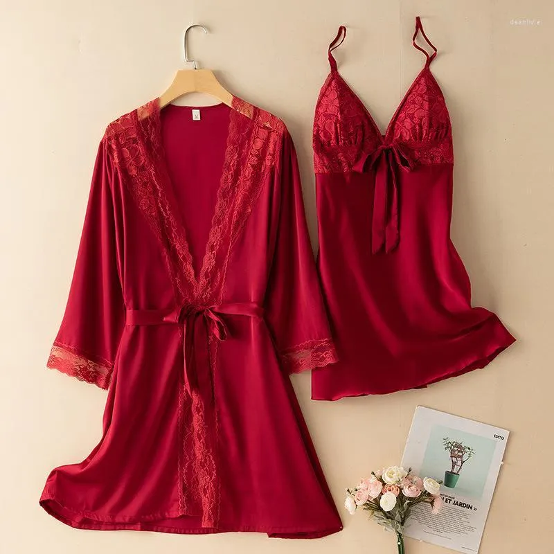 Vêtements de nuit pour femmes femmes 2023 été 2 pièces col en v costume de nuit femmes Sexy Robe Robe intime chemise de nuit printemps automne glace soie maison