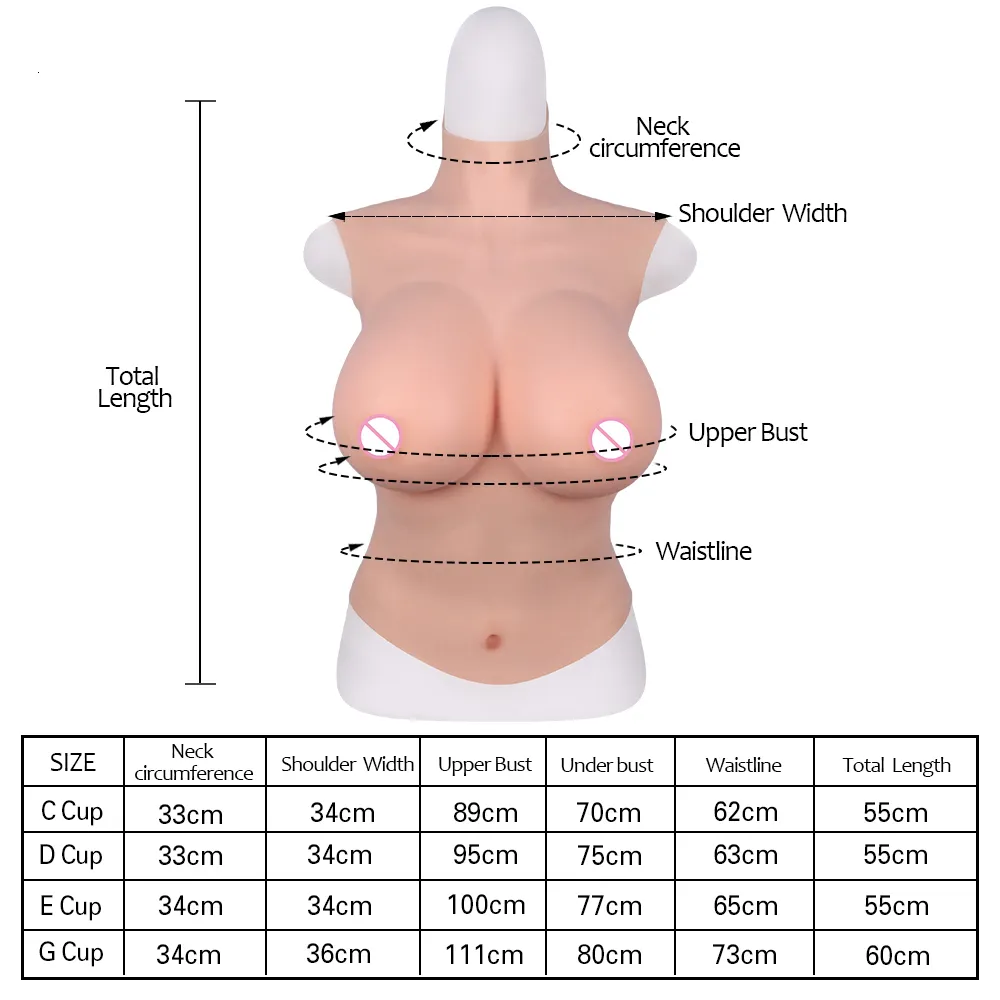 1-Piece New Realistic High Collar Silicone Dummy Chest Vest C/D/E/G Cup Cos  Essential For Crossdressers Solid Silicone Breast Enlargement Chest Feel R