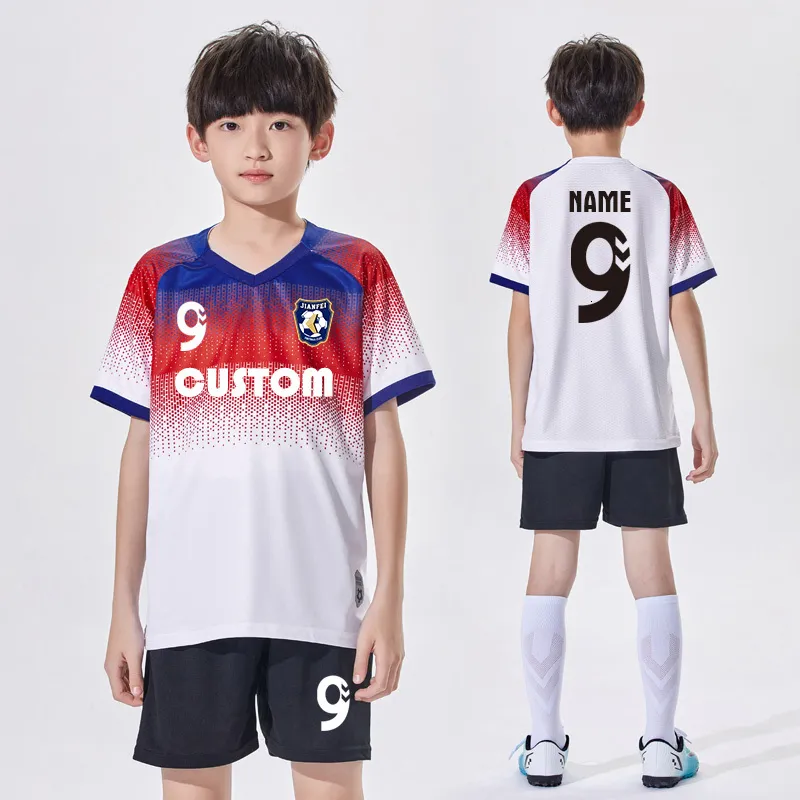 Bekleidungssets Kinder-Fußballtrikot Benutzerdefiniertes Jungen-Fußballtrikot-Set Schnelltrocknende Fußballuniform Atmungsaktives Kinder-Fußballhemd 230626