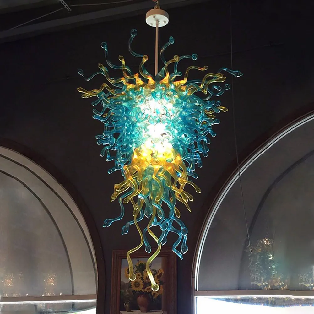 Lampes suspendues longues éclairage de lustre en verre soufflé à la main américain pour la nouvelle décoration de maison couleur champagne bleu 52 pouces