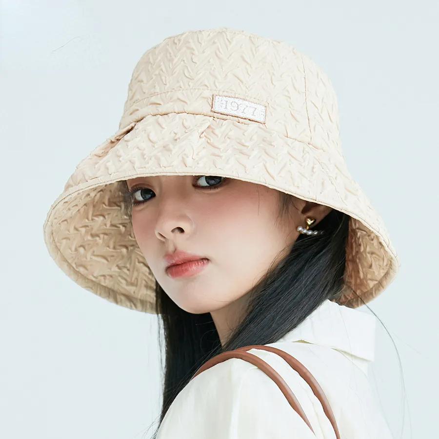 OMEA Seersucker seau chapeau femmes plis pêcheur chapeau été visière large bord Bonnet élégant disquette luxe printemps soleil chapeaux