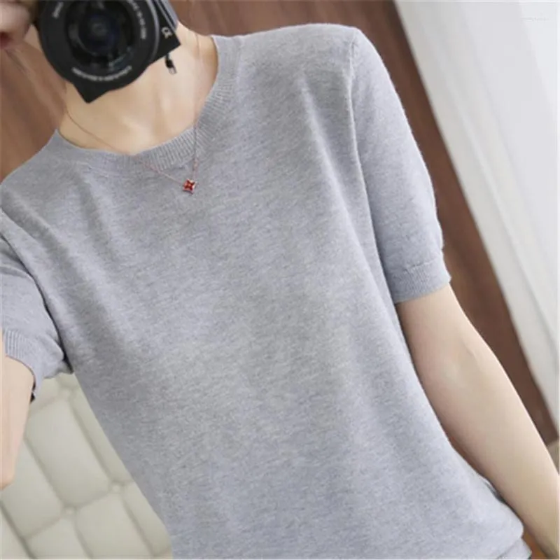 Women's Sweaters Korean 2023 Women's Cashmere O-Neck Solid Color Short Sleeve Knitted Pullover Wool Sweater Women Jumper Tops