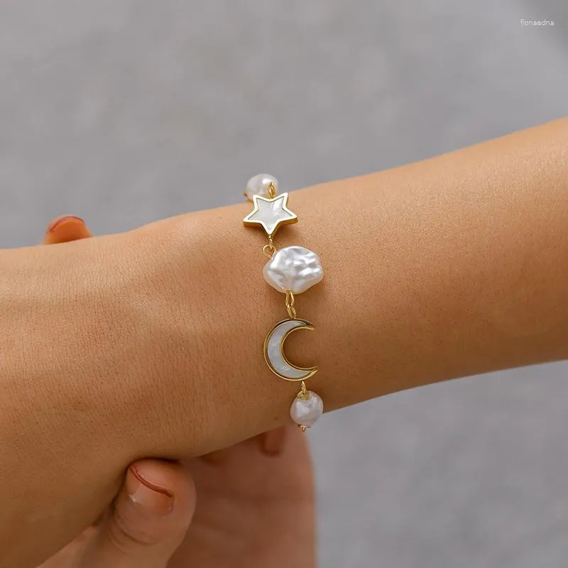Браслеты со звеньями Juorest Boho Shell Charm Trendy Beach White Gold Star Casual Baroque Pearl Women Jewelry Moon Bracelet