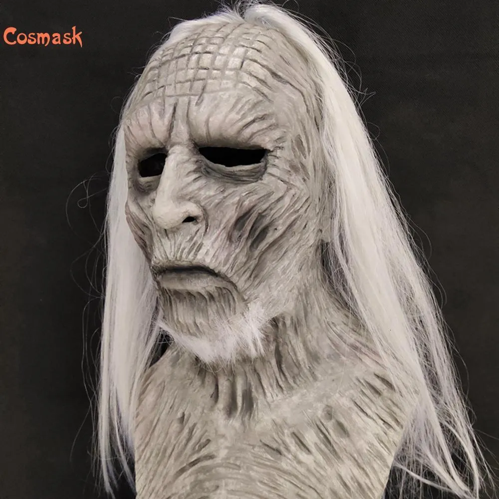 Máscaras de festa cosmask cabelo branco halloween máscara de látex rei da noite halloween realista assustador cosplay fantasia máscara de festa de látex 230626