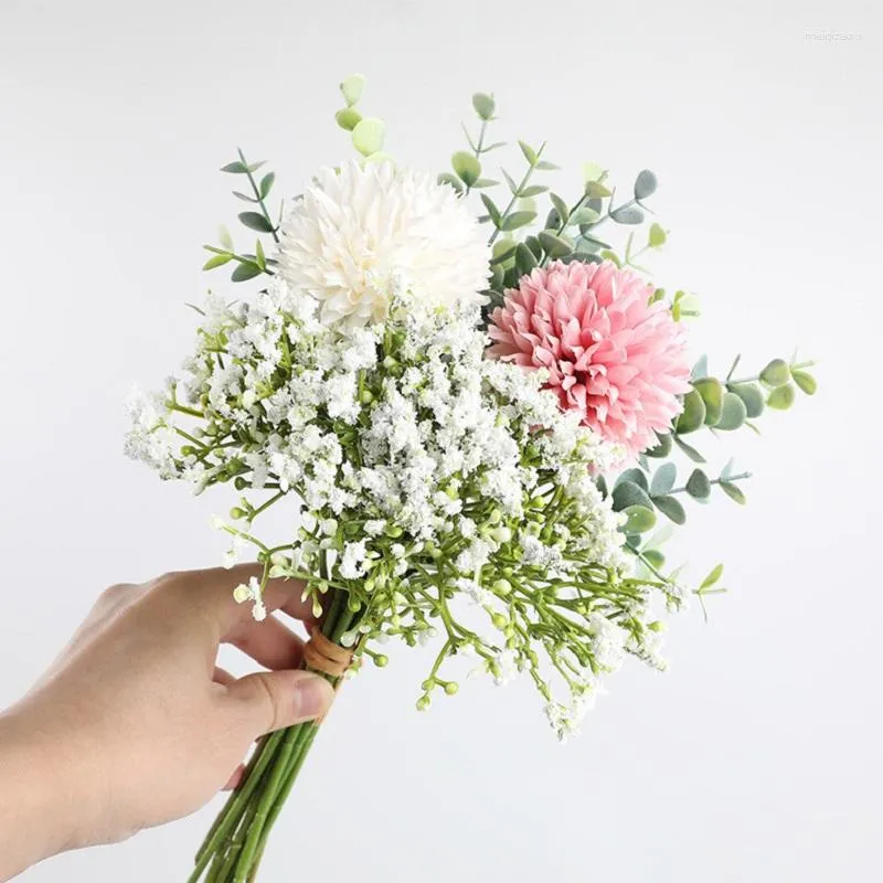 Flores decorativas 12 pçs dente de leão artificial grande buquê de plástico Gypsophila flor falsa para casa decoração de casamento sala de estar organizar