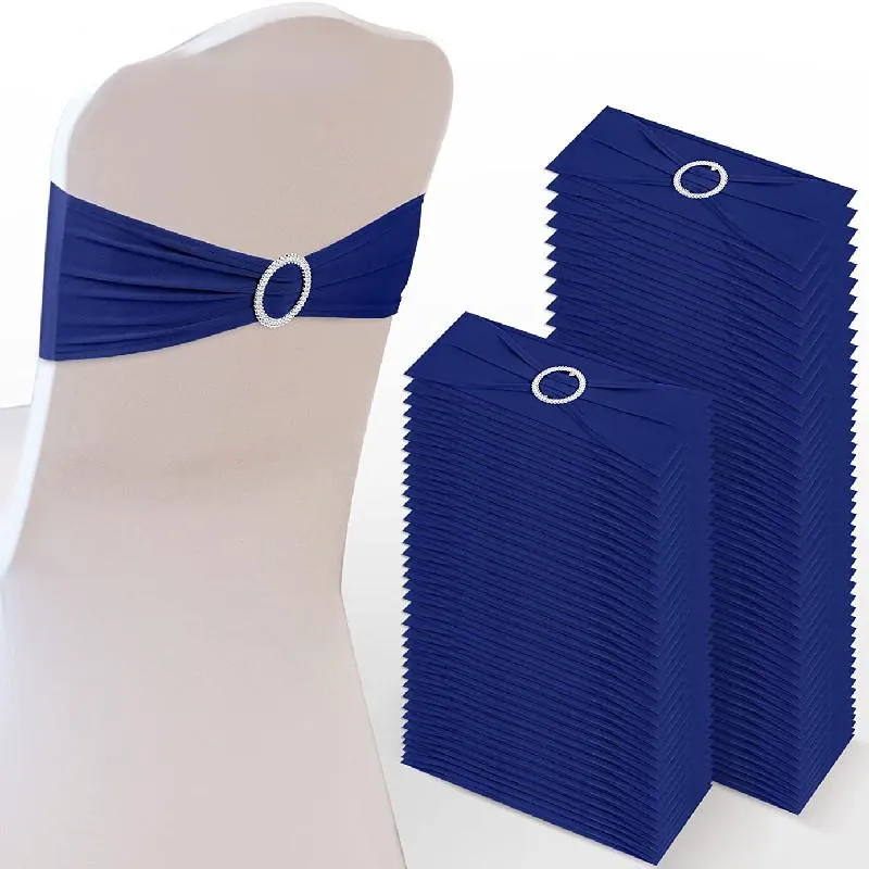 Couchons 10 / 50pcs Chaise Sashes With Bows Cover pour les accessoires de mariage Déco nœud bleu extérieur Banquet d'anniversaire de fiançailles