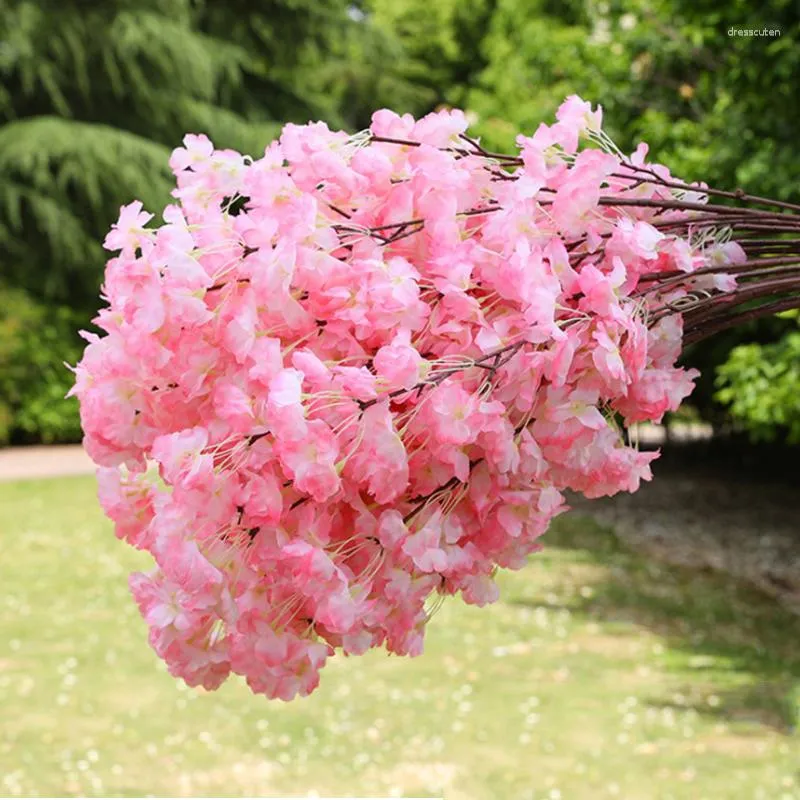 Decorative Flowers 110cm Artificial Cherry Blossom Wedding Decor Fake Living Room Wall For Home Rose Bush