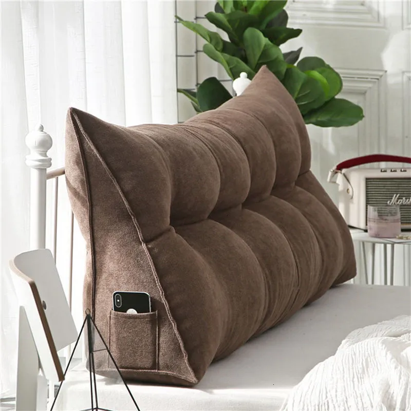 Cómoda cama lumbar almohada lectura respaldo cojín cabecera triangular  almohada cuña cuña almohada almohada de lectura grande 60x50x20cm, beige