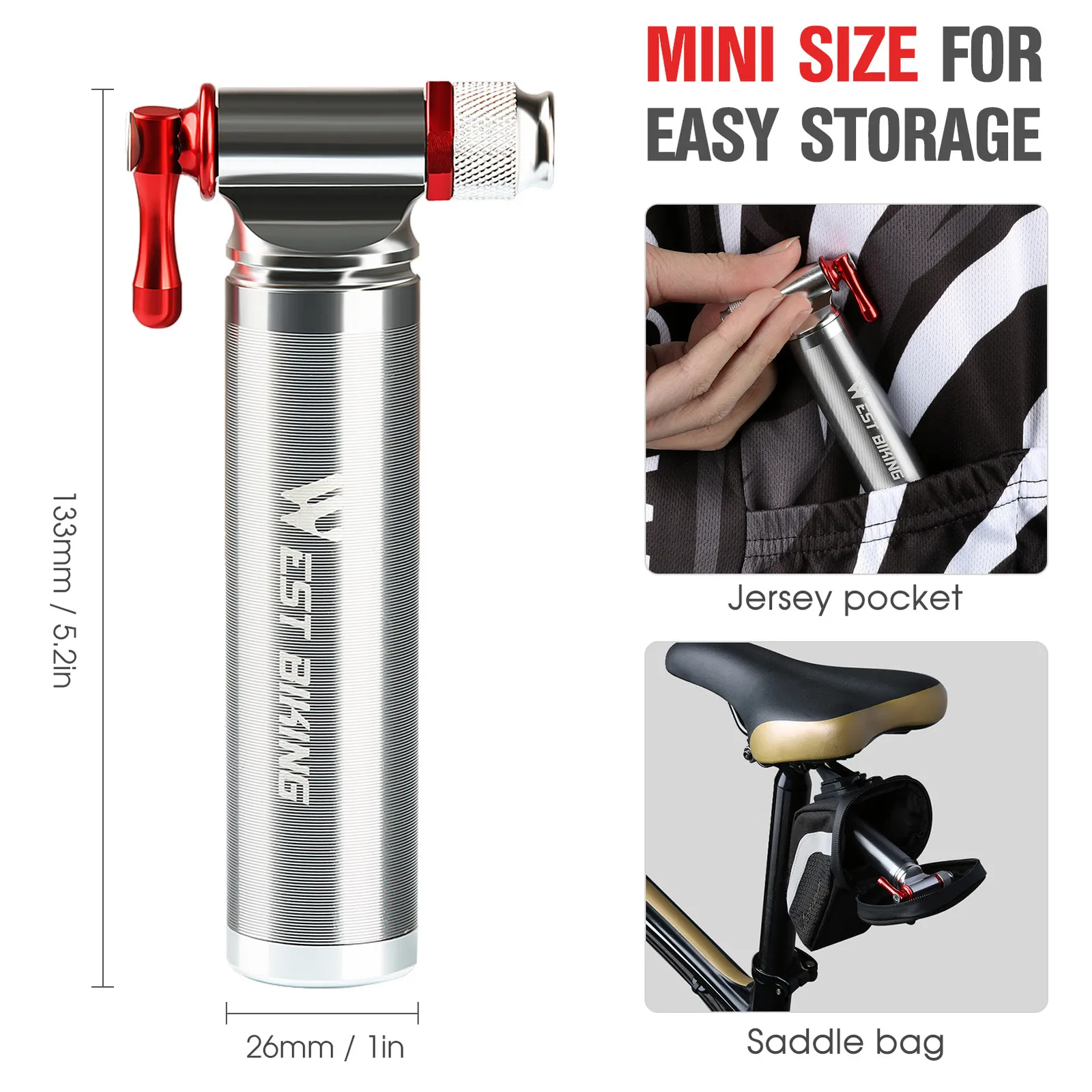 Mini pompe à vélo en alliage d'aluminium pour VTT, gonfleur