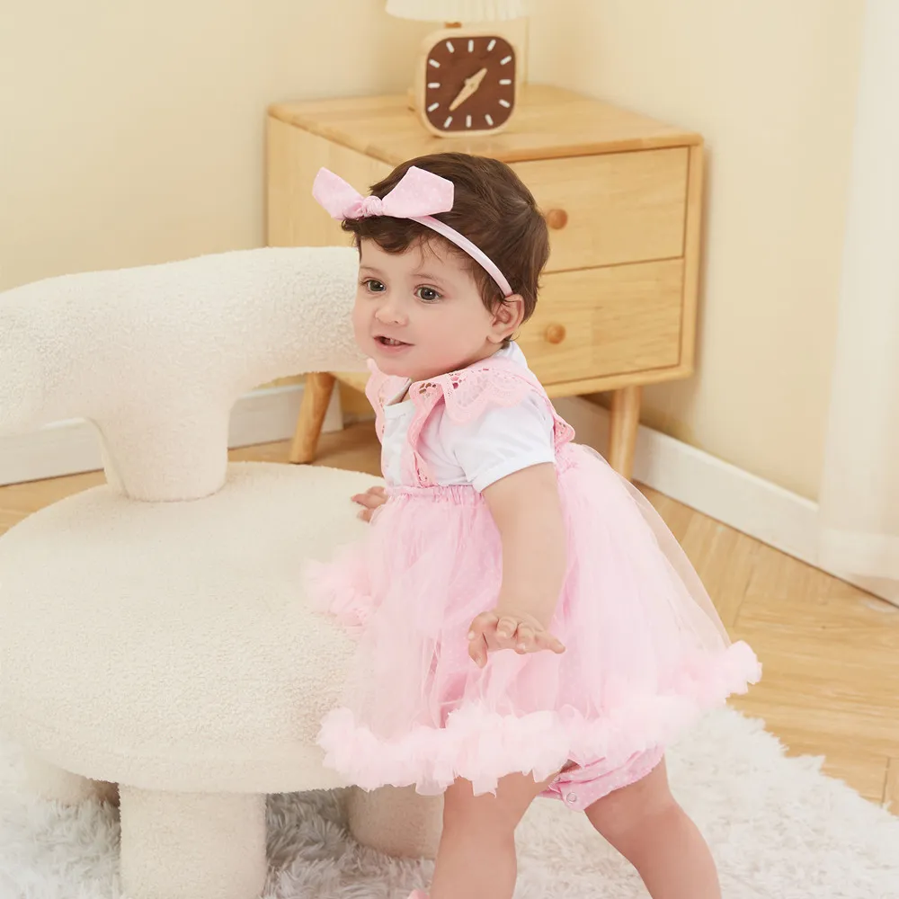 Yellow Romper For Women Pink Baby Girls Romper Bow Headband Summer