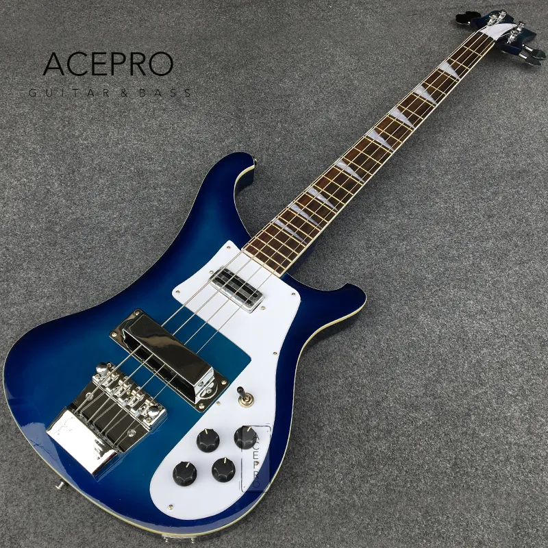 4003ブルーバーストカラー4ストリングエレクトリックベースギタークロムハードウェア22フレットローズウッドフレットボードホワイトピックガード高品質
