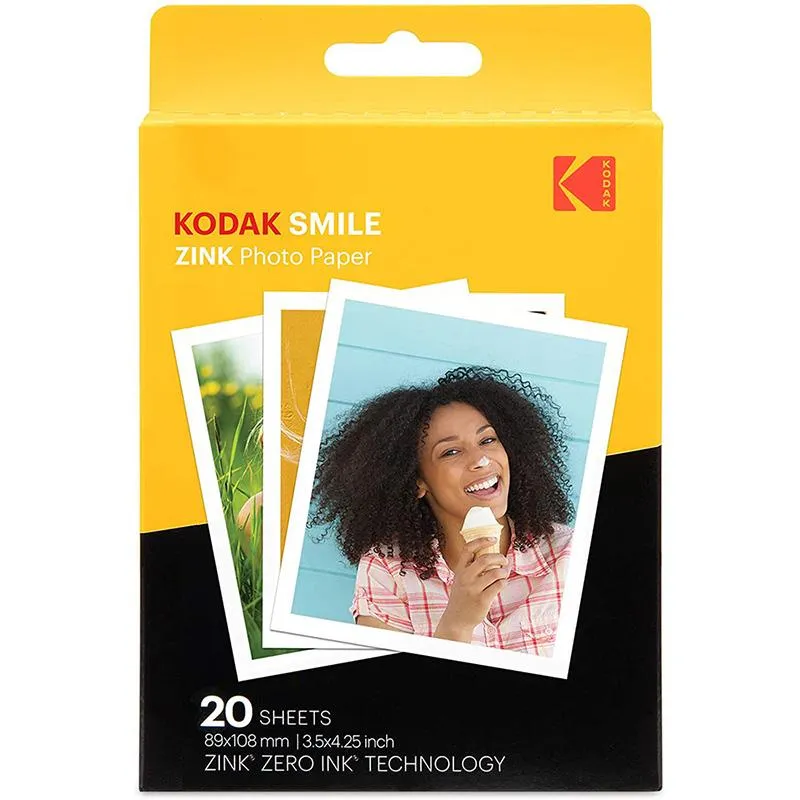 Papper Original Premium Kodak Zink Print Photo Paper (3,5x4,25 tum och 20 ark) Kompatibla med Kodak Smile Classic Instant Camera